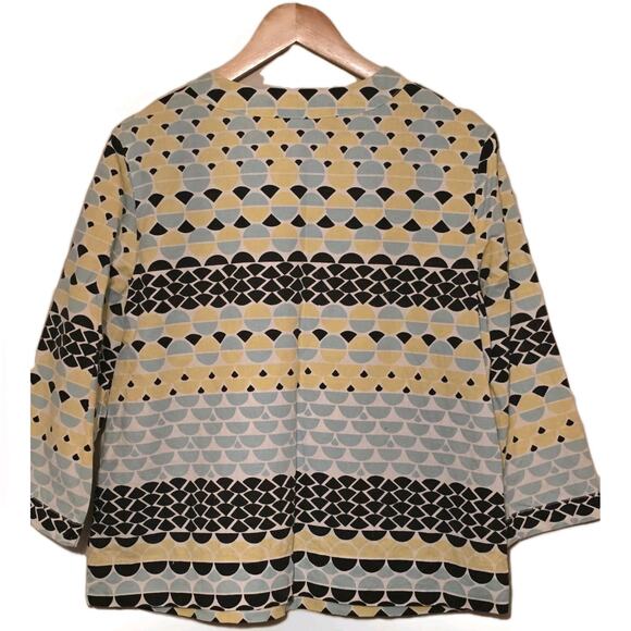 Hot Cotton 3Q Sleeve Black Yellow Linen Cotton Blouse Large Casual Resort Wear - Picture 5 of 5